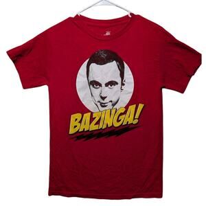 BAZINGA! Sheldon Big Bang Theory Red T-Shirt TV Show Tee Red Size Small